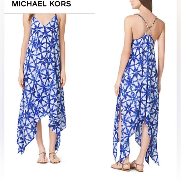 Michael Kors Handkerchief Midi Dress with Gold Hardware Chain Straps - Picture 1 of 11